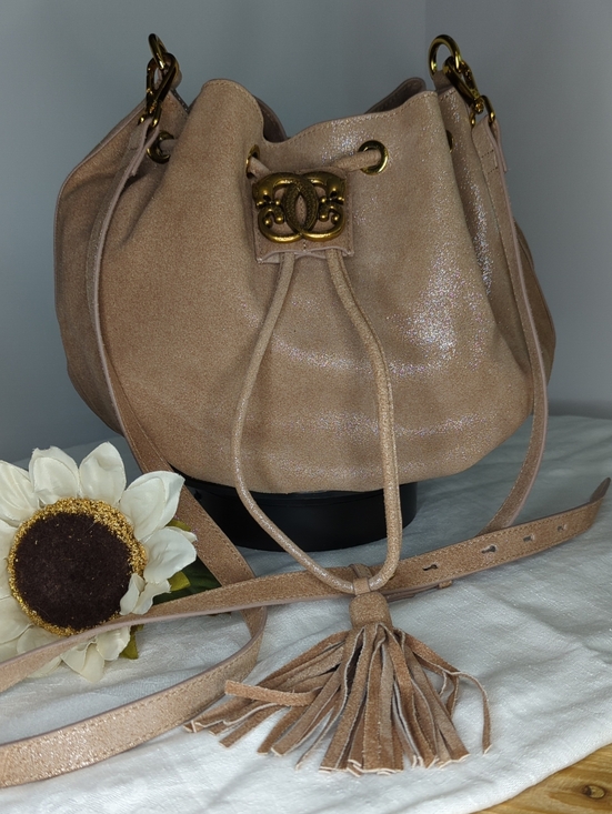 Sharif Handbags - Sharif Shimmer Drawstring Crossbody Bag